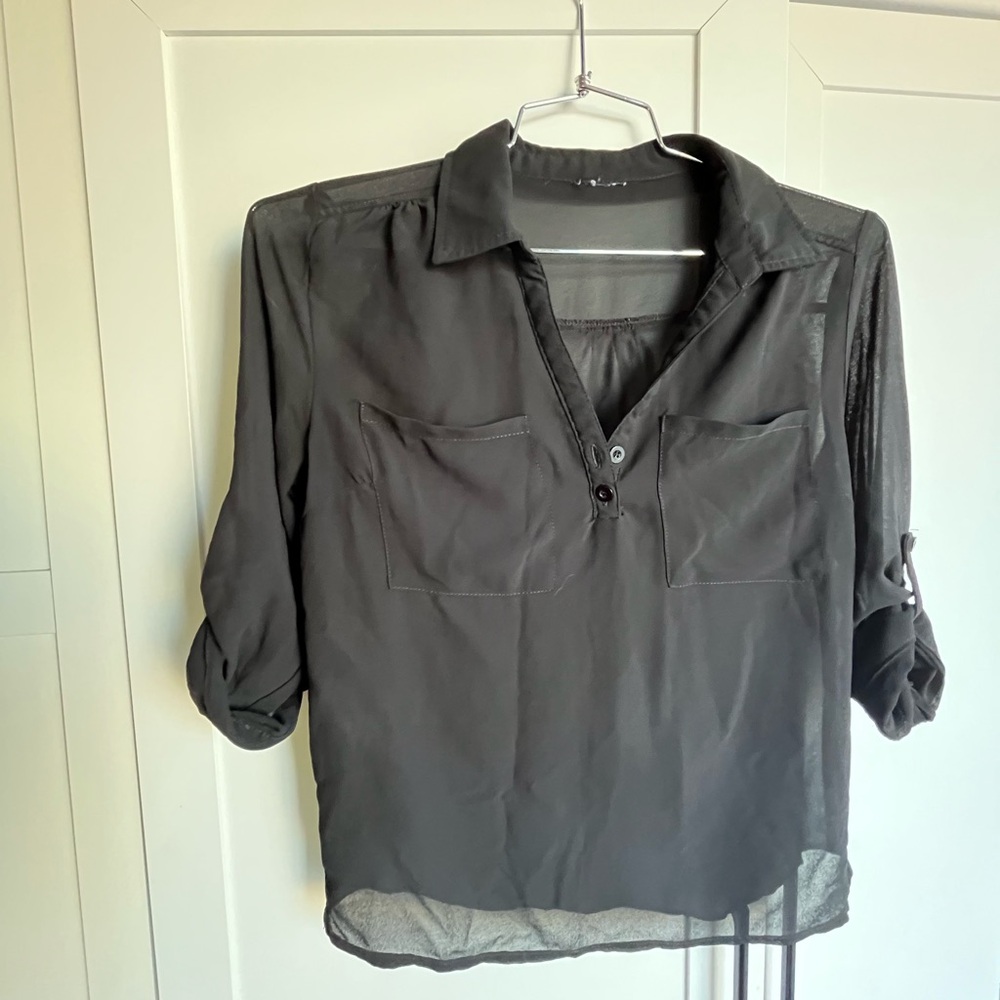 Gauzy sheer black top professional work wear or casual no label size small too